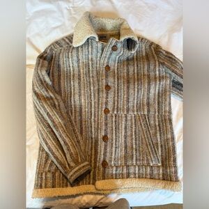 Vintage Striped Wool Jacket with Sherpa Lining made in France